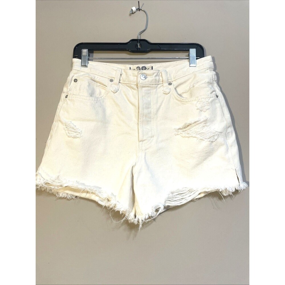 Free People We TheFree Denim Shorts 28 White  Button Fly Jean Shorts Frayed Hem